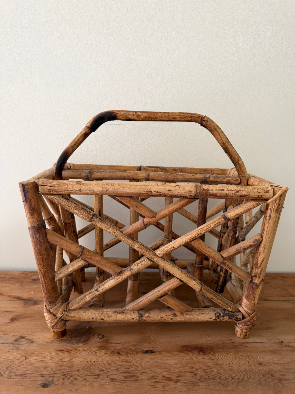 Vintage rattan magazine rack