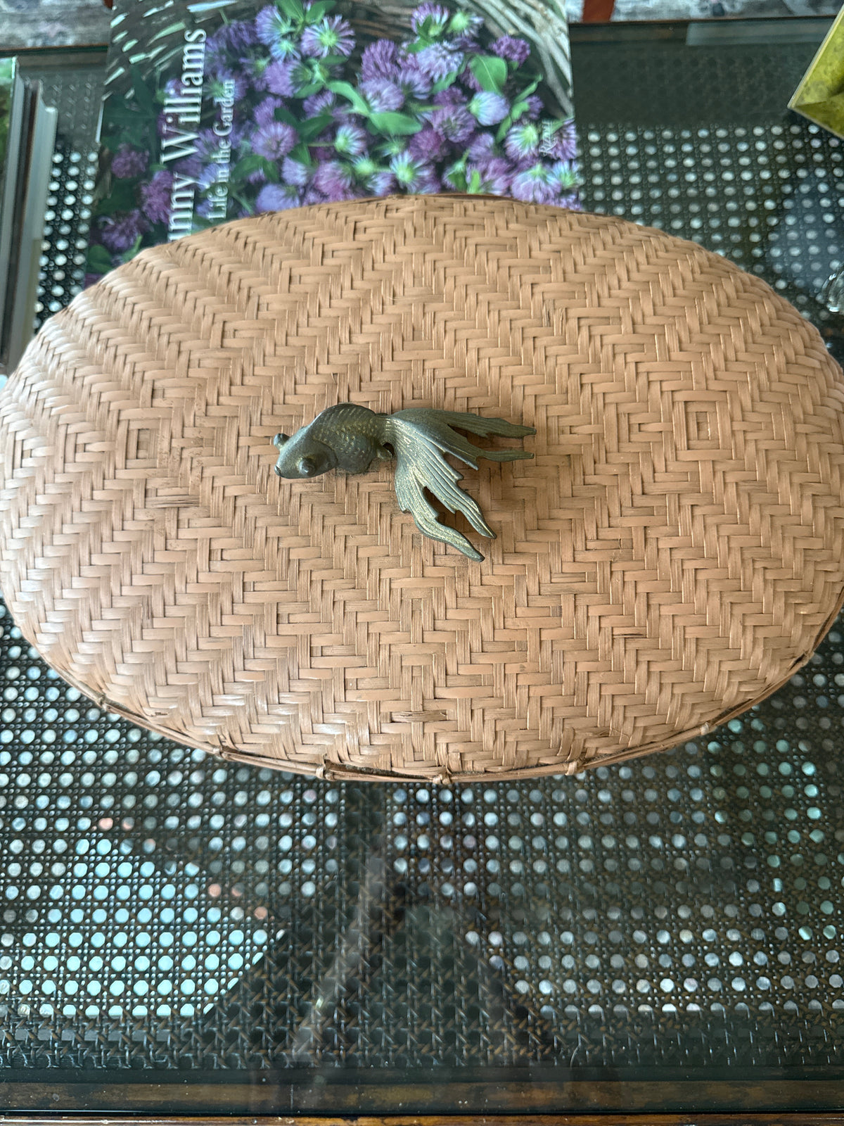 Vintage coral lidded basket