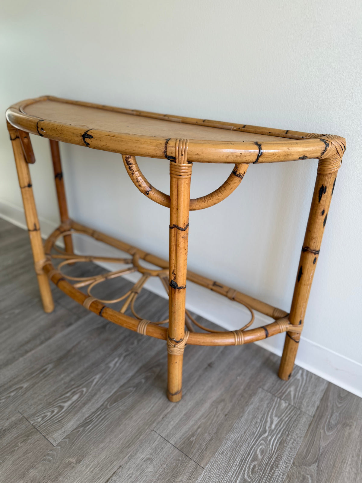Vintage rattan demilune