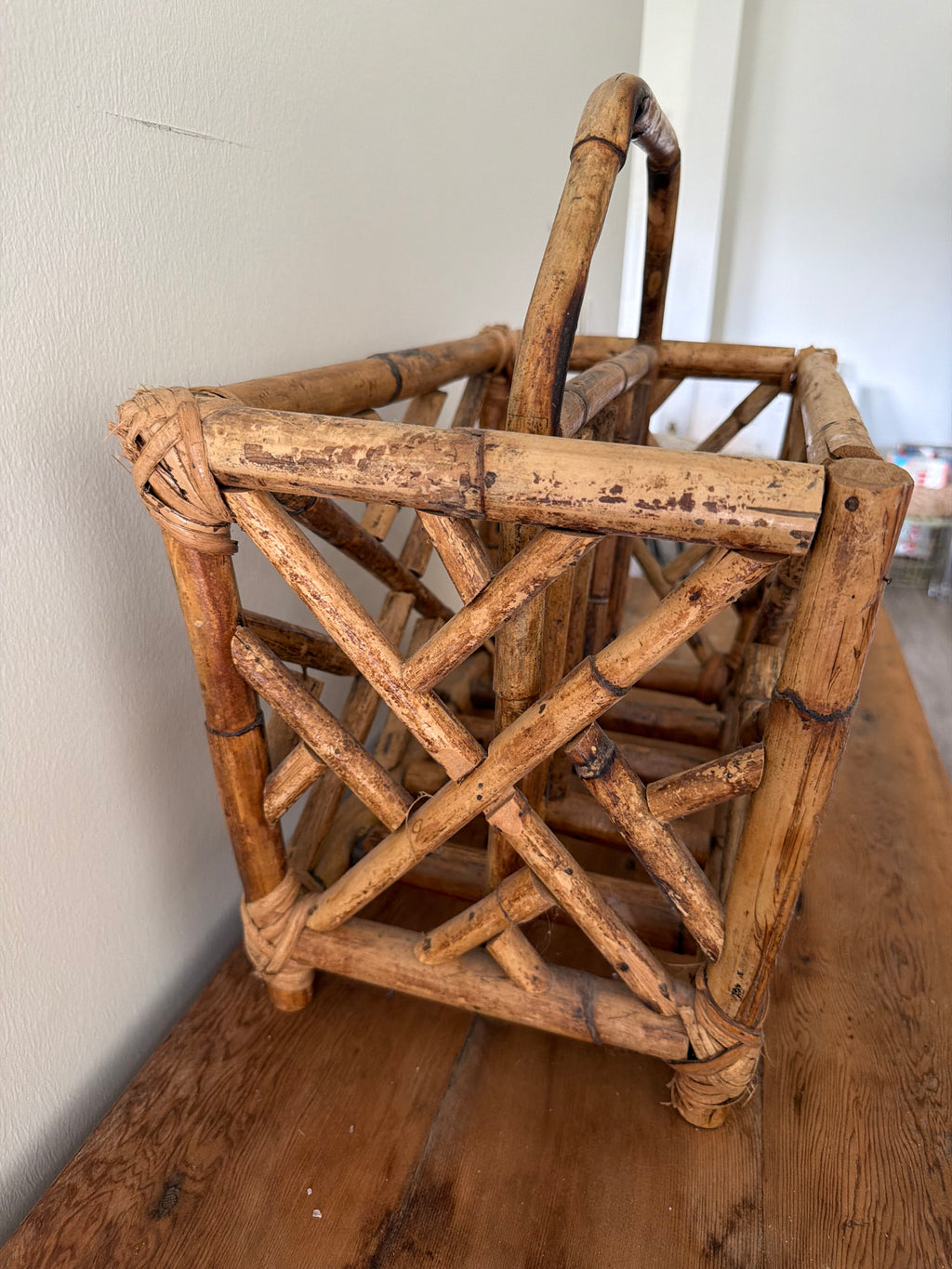 Vintage rattan magazine rack