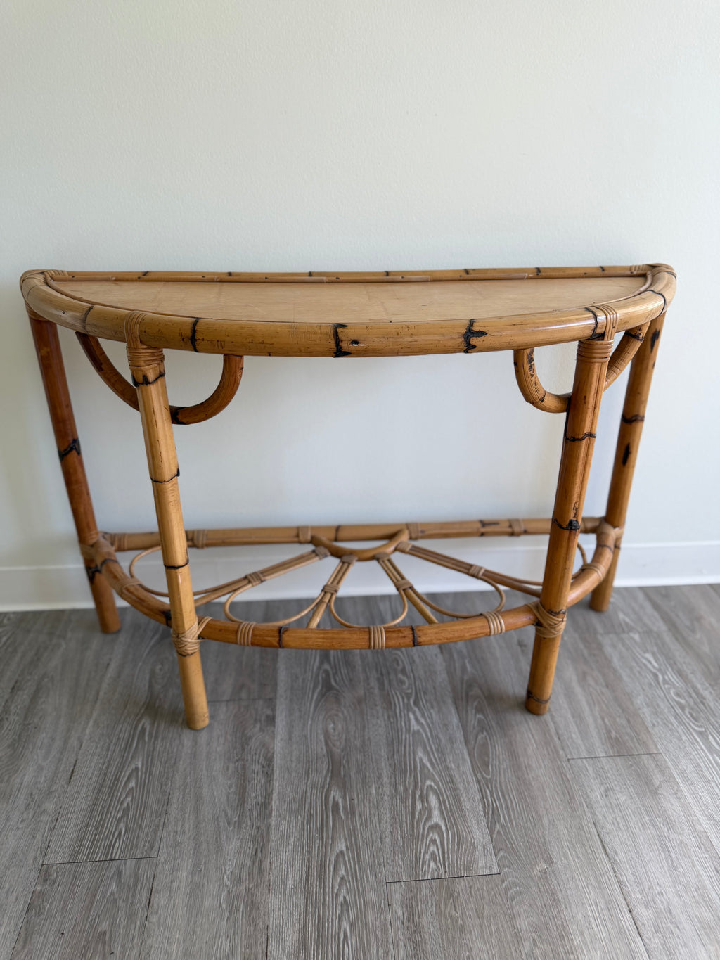 Vintage rattan demilune