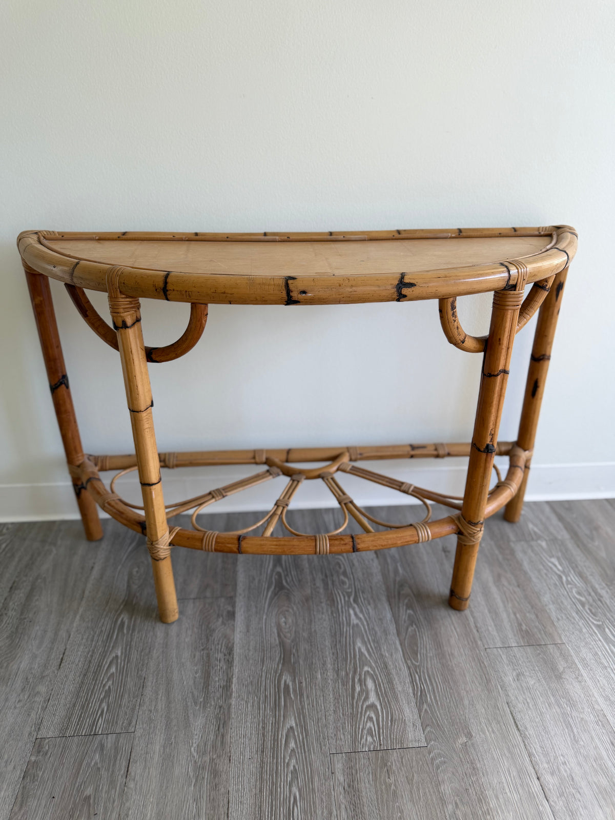 Vintage rattan demilune