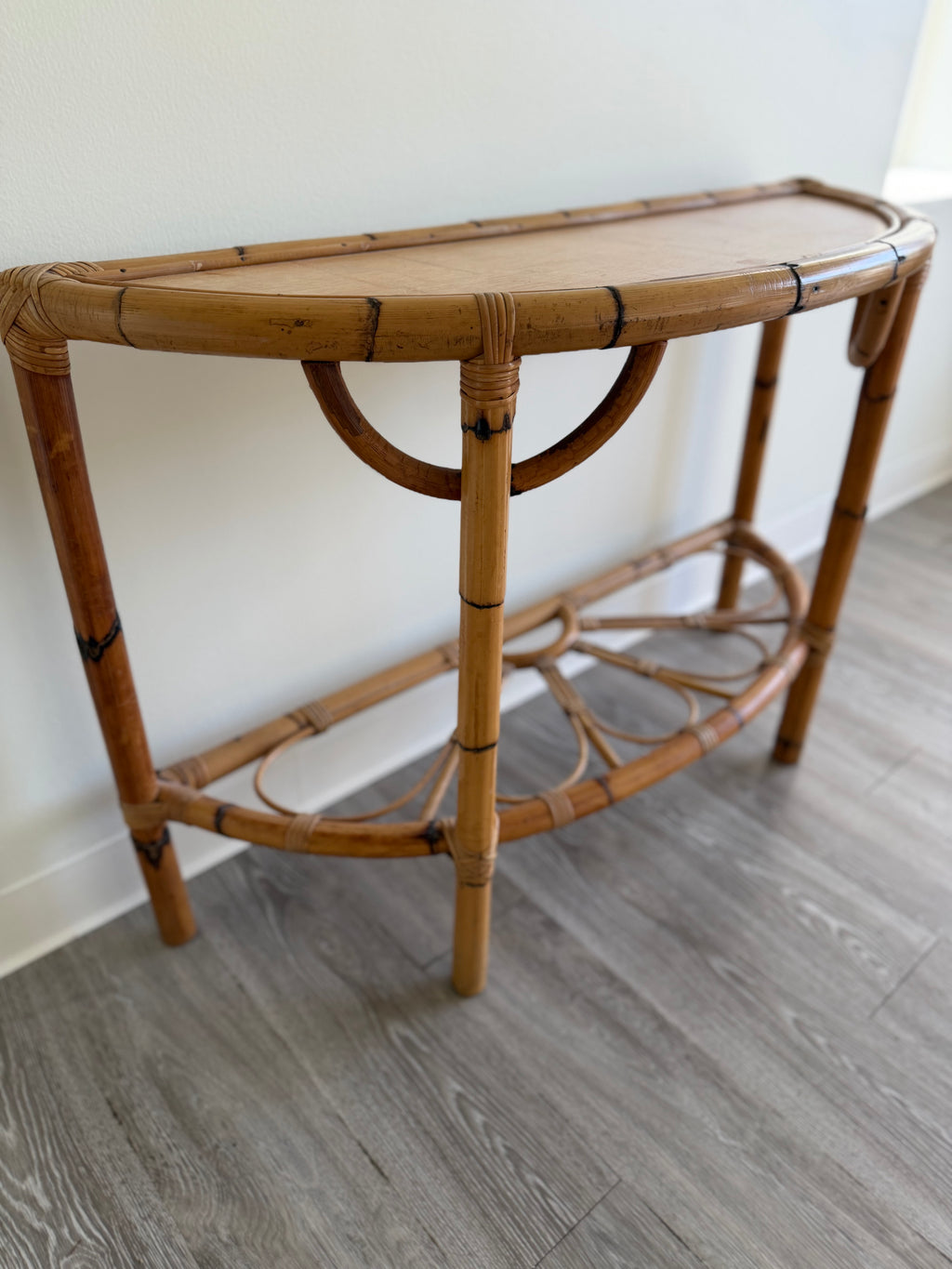 Vintage rattan demilune