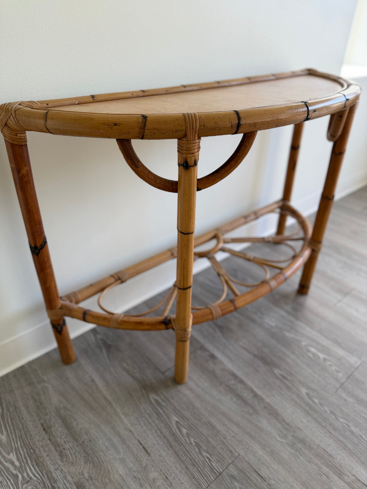 Vintage rattan demilune