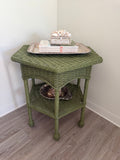 Vintage wicker hex side table