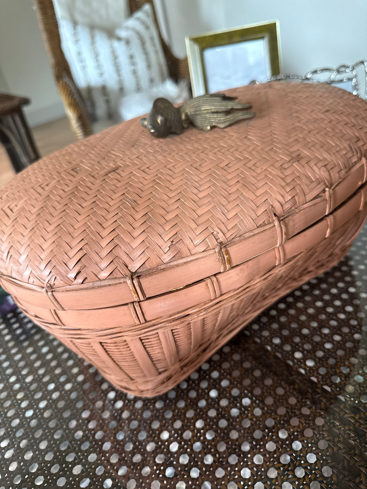 Vintage coral lidded basket