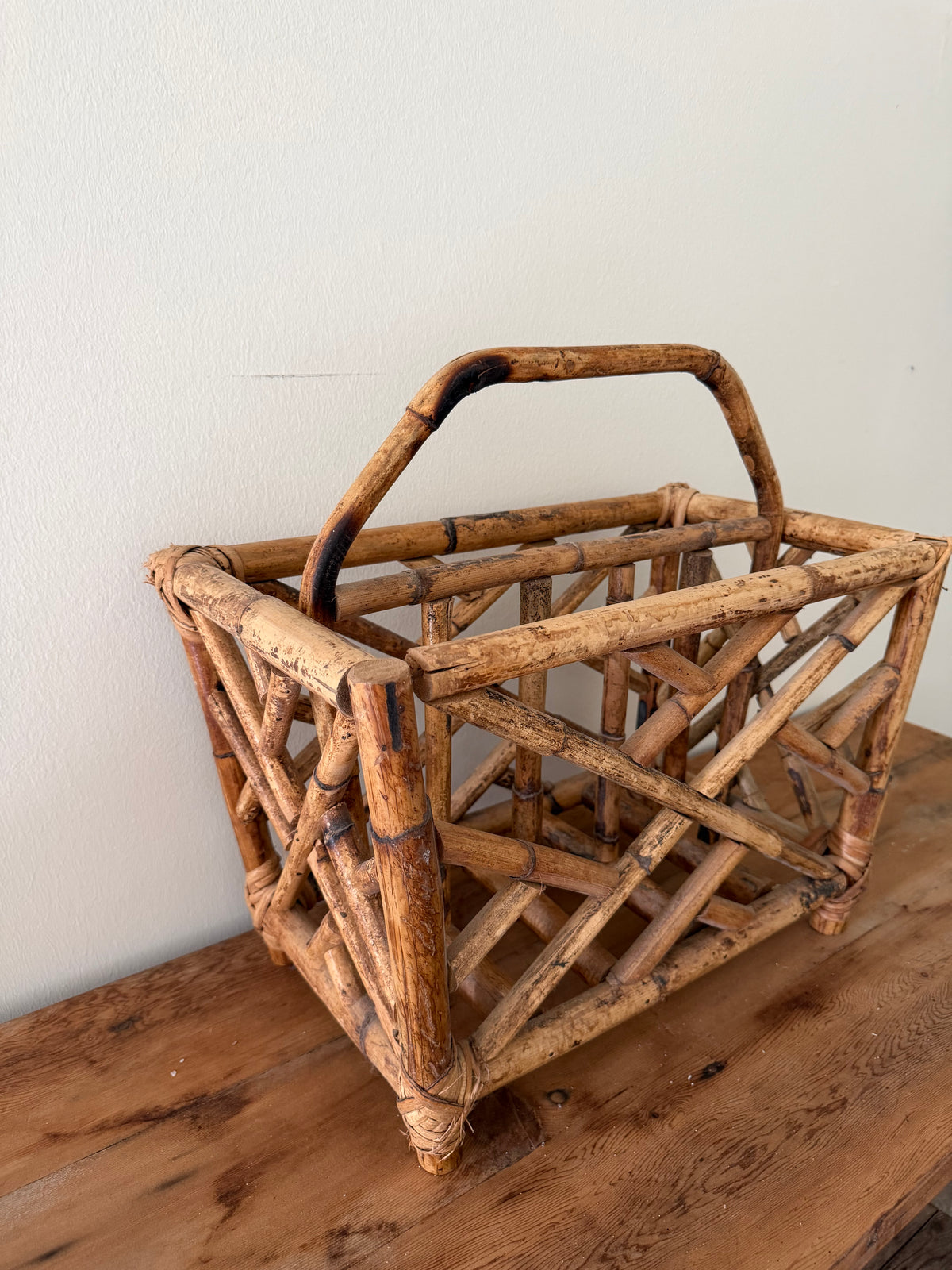 Vintage rattan magazine rack